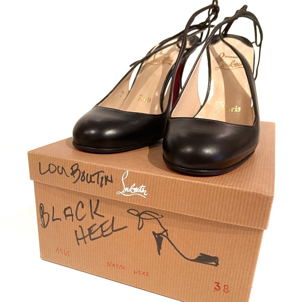 Christian Louboutin Black Heels Ankle Lace Tie with Red Soles - Picture 7 of 16